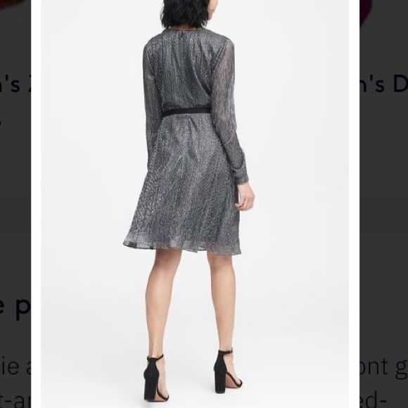 Banana Republic Pleated Faux-Wrap Metallic Dress - Picture 8 of 8